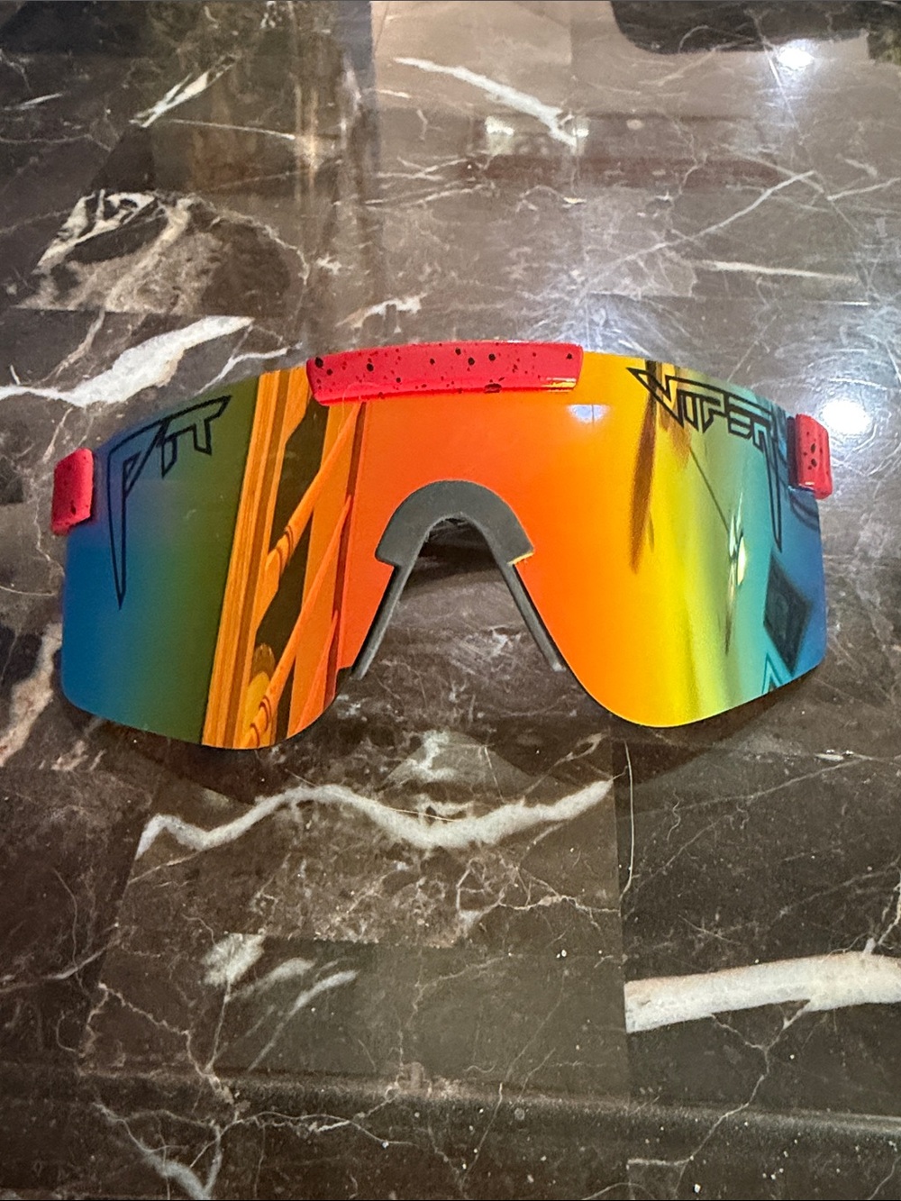 Pit Viper Rainbow Mirrored Shield Sunglasses with Red Accents